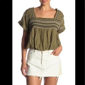 Free People Wandering Skies Embroidered Blouse